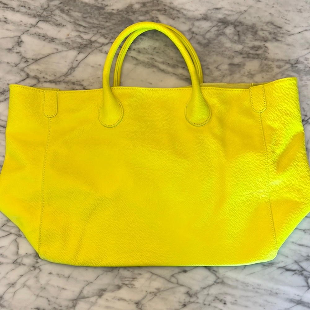 *NEVER USED* Neon Yellow Large Cowhide Leather Tote Bag